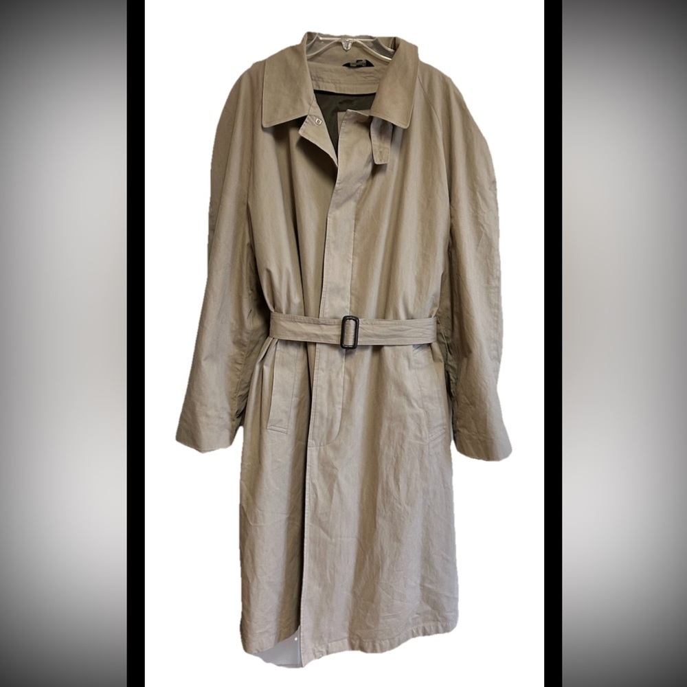 Jos A Bank Trench Coat Belted Tan Size 50 Regular Removable Flannel Lining